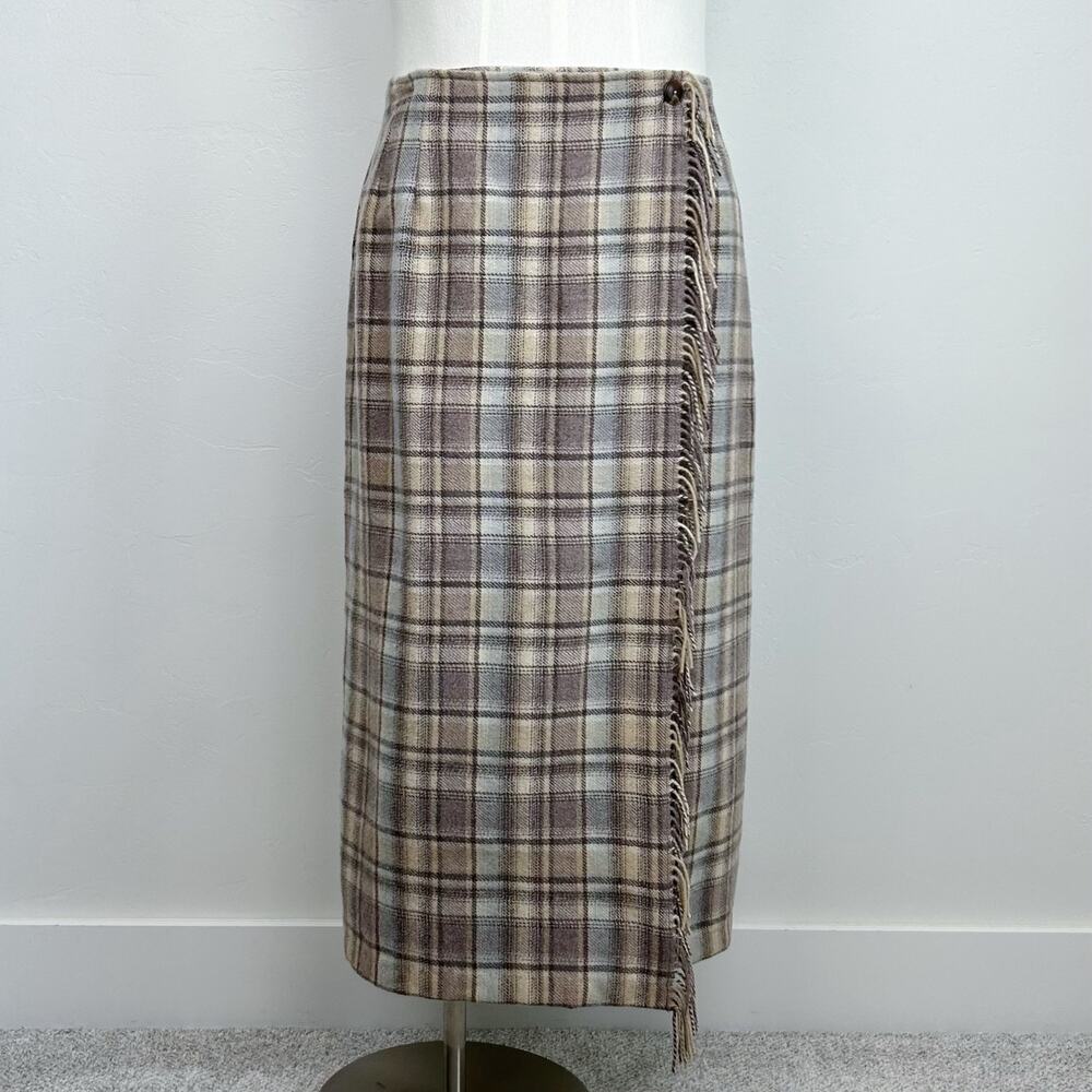 Woolrich Plaid Midi Skirt in Brown and Cream